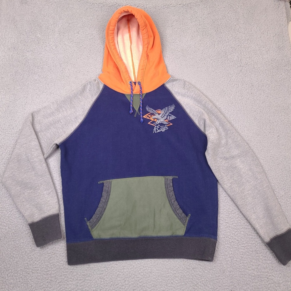 American Eagle Hoodie Sweatshirt Men's Medium Colorblock Pullover Classic Fit